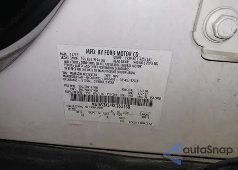 2019 Ford Ecosport Titanium z USA, uszkodzony, nr VIN MAJ6S3KL4KC263158